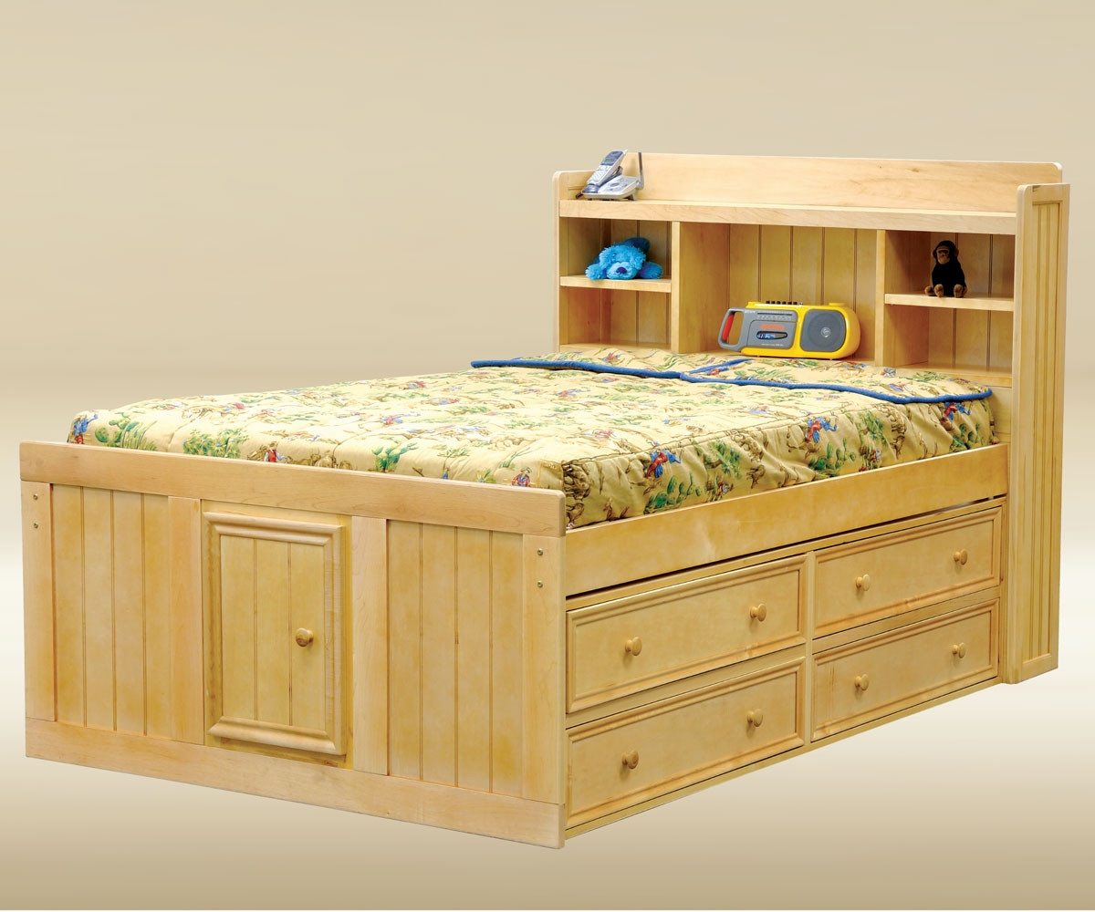 Full Size Natural wood finish Captains Bed with Storage