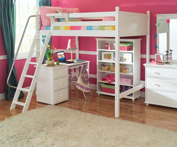 Maxtrix GIANT High Loft Bed with Desk and Bookcase Full Size White | Maxtrix Furniture | MX-GIANTX-WX