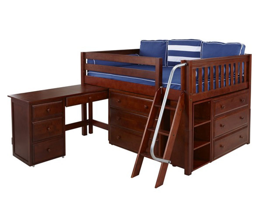 low loft bed with storage