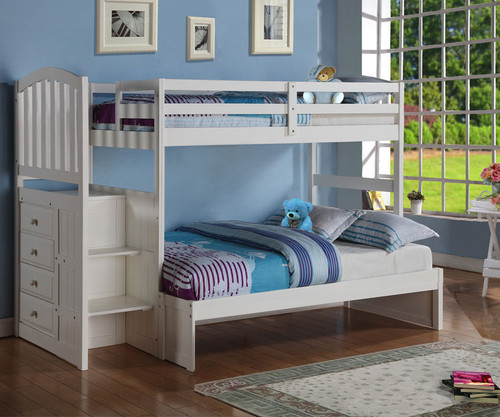 Donco Arch Twin Over Full Stair Stepper Bunk Bed White Bedroom Carolina Twin Over Full Bunk Bed White 1 24874 Dt122w 3cl See 4 More Pictures