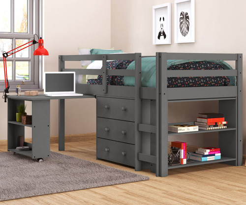 Twin Size Low Loft Bed in Grey Finish 760DG Donco 