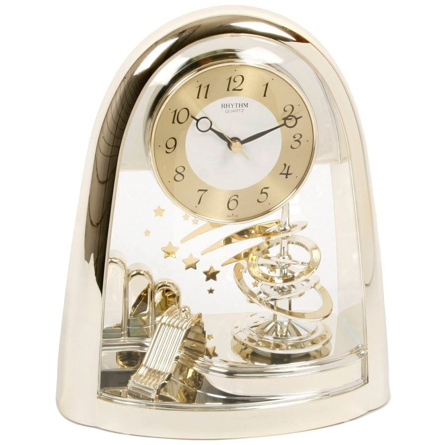 Rhythm Mantel Clock Gilt Spiral Rotating Pendulum 4SG607WS65
