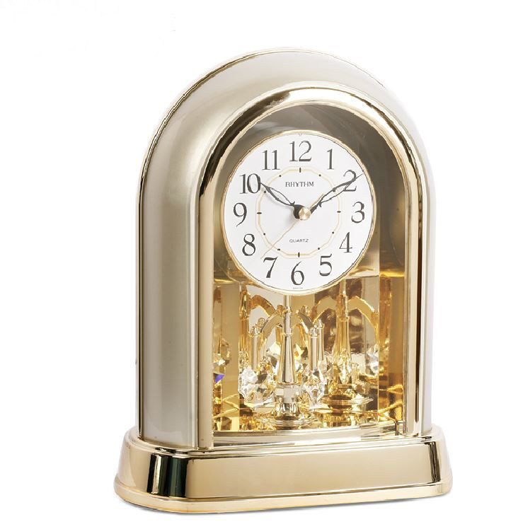 Rhythm Contemporary Mantel Clock 2 Tone Gilt With Swaorski Pendulum