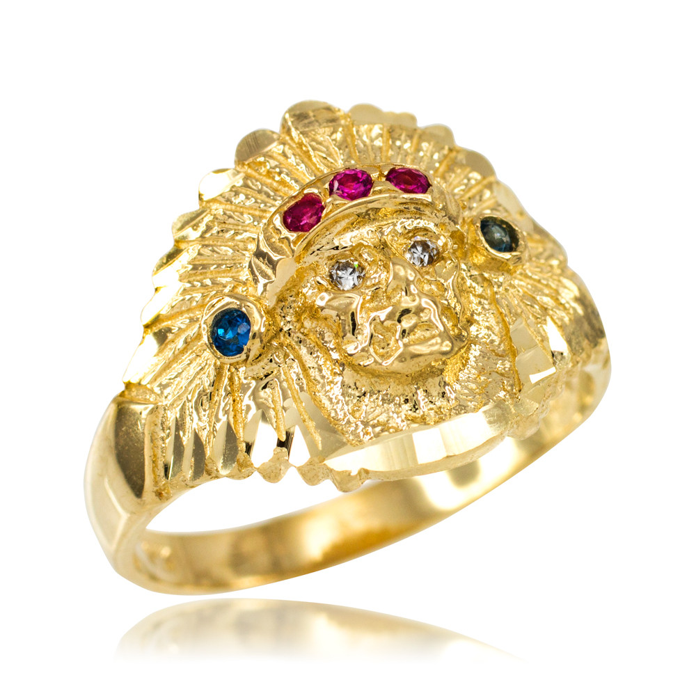 Gold Indian Chief CZ Head Ring