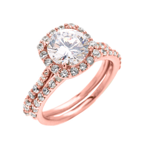 Beautiful Dainty  Rose  Gold  3 Carat Halo Solitaire CZ 