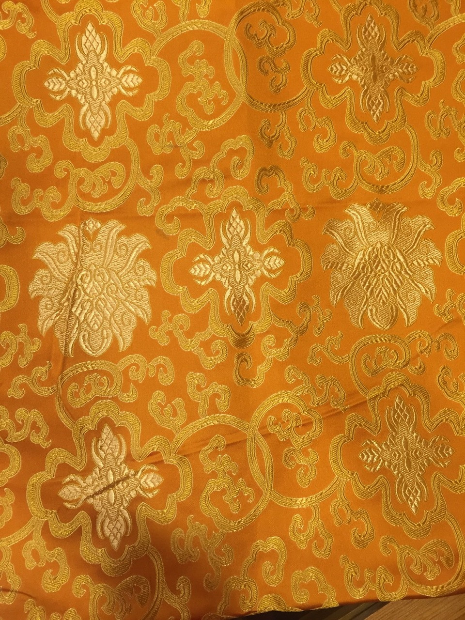 Tibetan buddhist orange lotus design silk brocade / silk fabrics