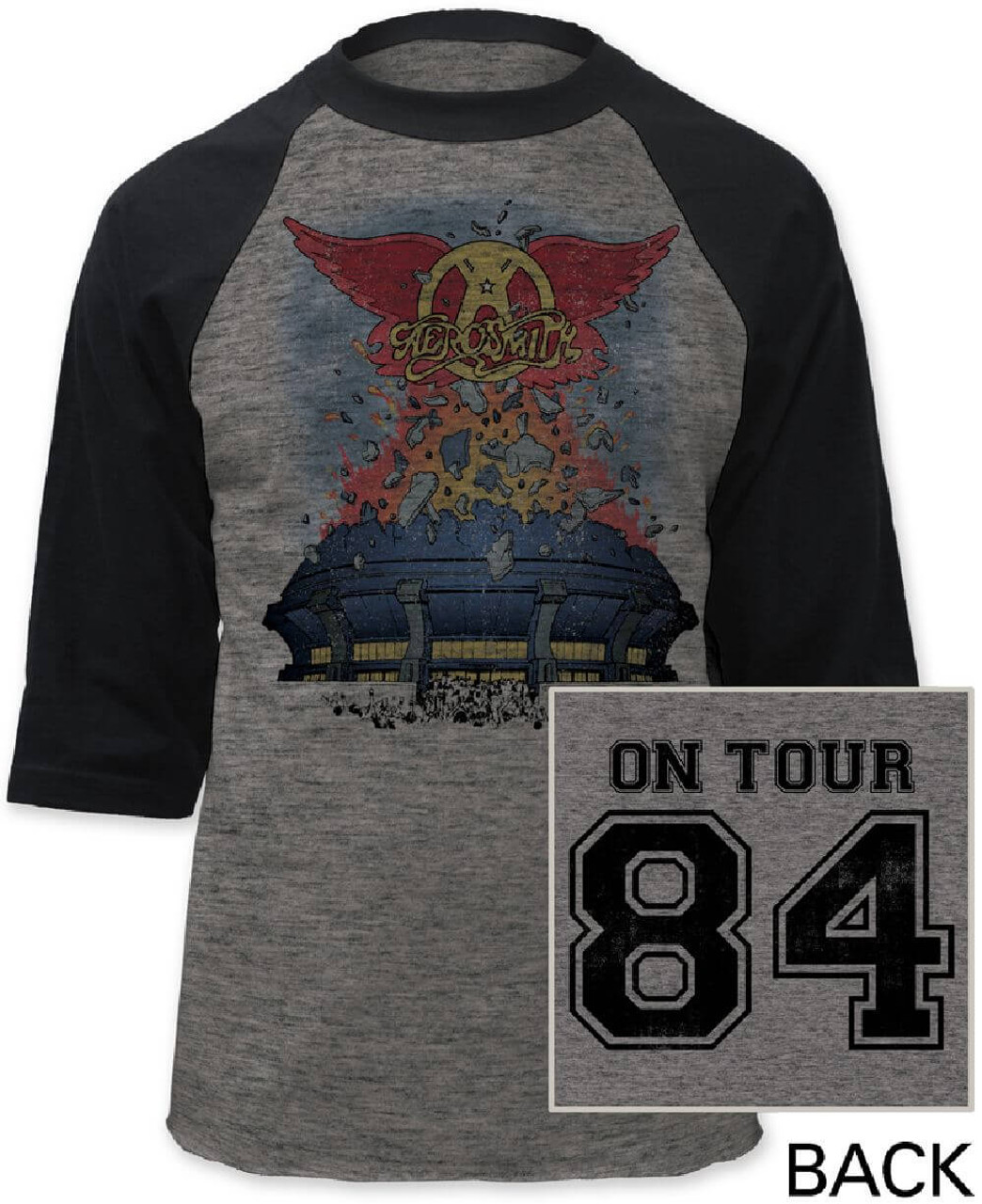 Aerosmith 84 Tour Gray Vintage Baseball Jersey Tshirt Rocker Rags