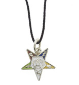 OES Dangling Pendant Silver Tone with Order of the Eastern Star Symbolism - Includes Black PVC Necklace
