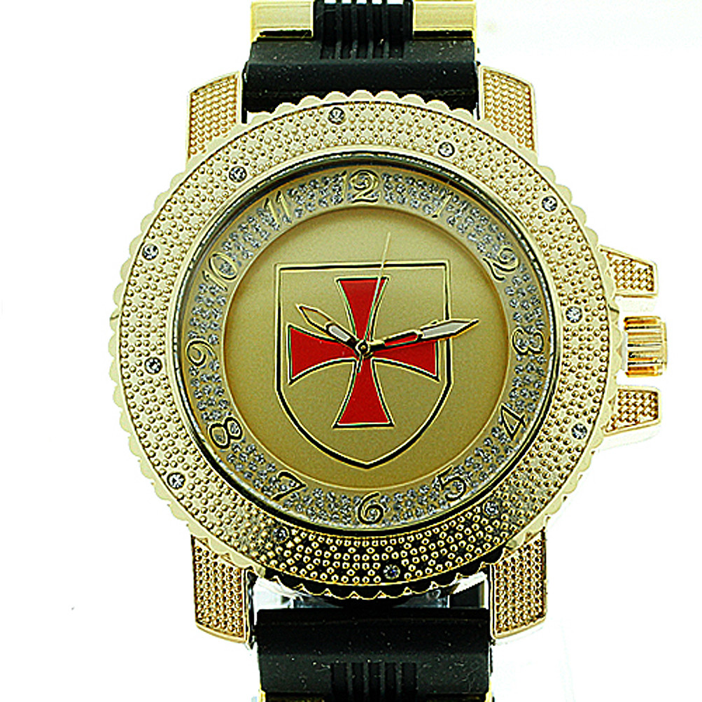 Knights of Templar Watch - Shield with Red Cross - Black Silicone Band