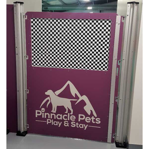 Purple dog kennel gate.