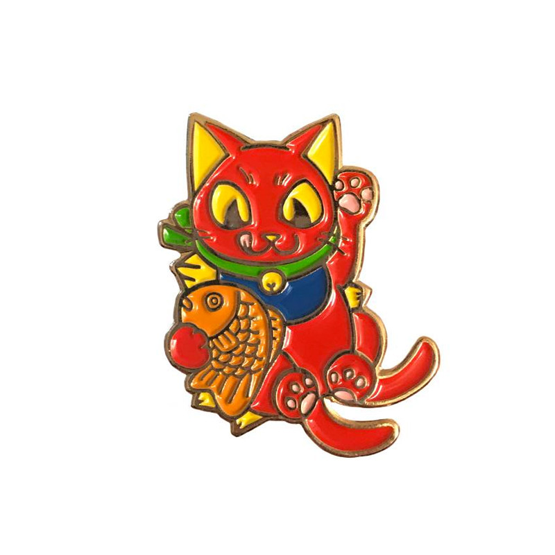 Negora Taiyaki Pin : Red and Gold