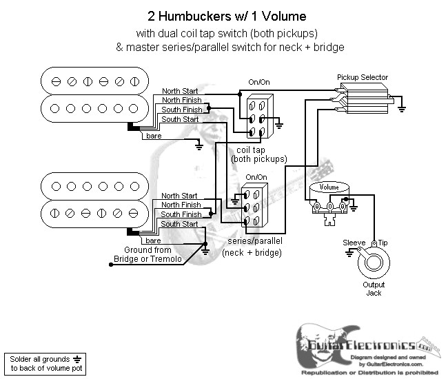 2 Humbuckers 3 1 Volume Coil Tap U0026 Series Parallel