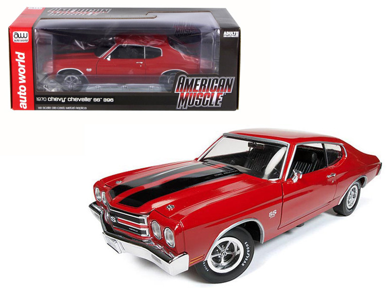 1970 Chevrolet Chevelle SS 396 Cranberry Red with Black Stripes Limited  Edition to 1002pcs 1/18 Diecast Model Car by Autoworld