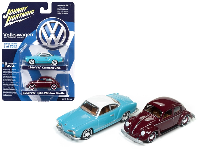 1950 Volkswagen Split Window Beetle and 1966 Karmann Ghia 2 Cars Set 1/64 Diecast Model Cars by Johnny Lightning 1950 Volkswagen Split Window Beetle and 1966 Karmann Ghia 2 Cars Set 1/64 Diecast Model Cars by Johnny Lightning