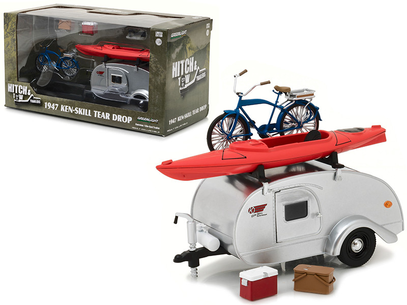 1947 Ken Skill Tear Drop Trailer with Accessories for 1/24 Scale Model Cars and Trucks 1/24 Diecast Model by Greenlight 1947 Ken Skill Tear Drop Trailer with Accessories for 1/24 Scale Model Cars and Trucks 1/24 Diecast Model by Greenlight
