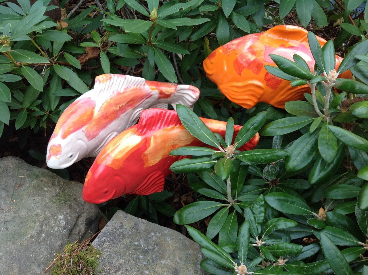Set of 3 Warm colored koi Garden Art Fish In The
