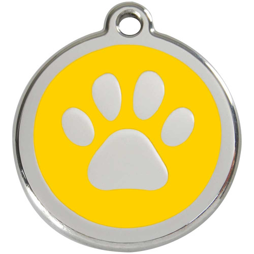 Paw Print Dog ID Tag, Yellow, Enamel Stainless Steel Name Tag
