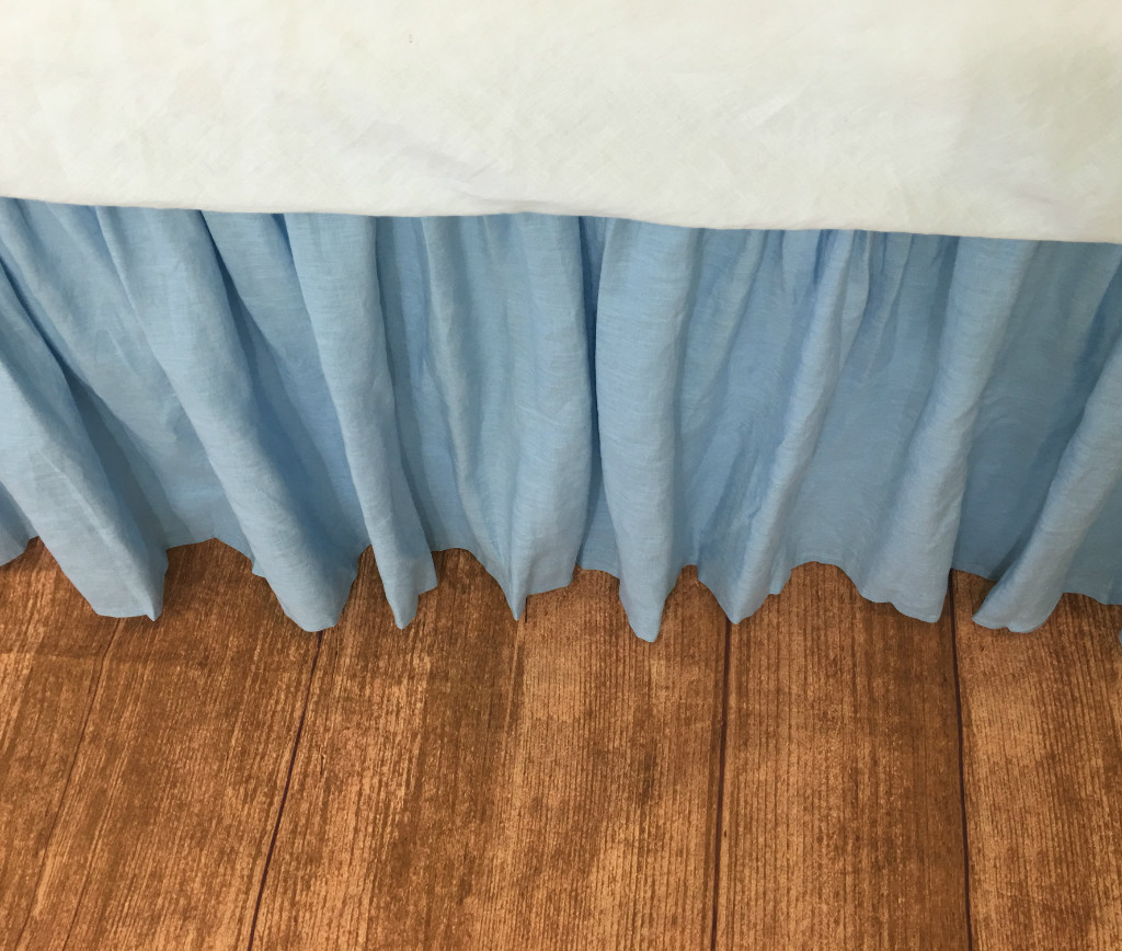 Blue Bed Skirt in natural linen | Handcrafted by Superior Custom Linens