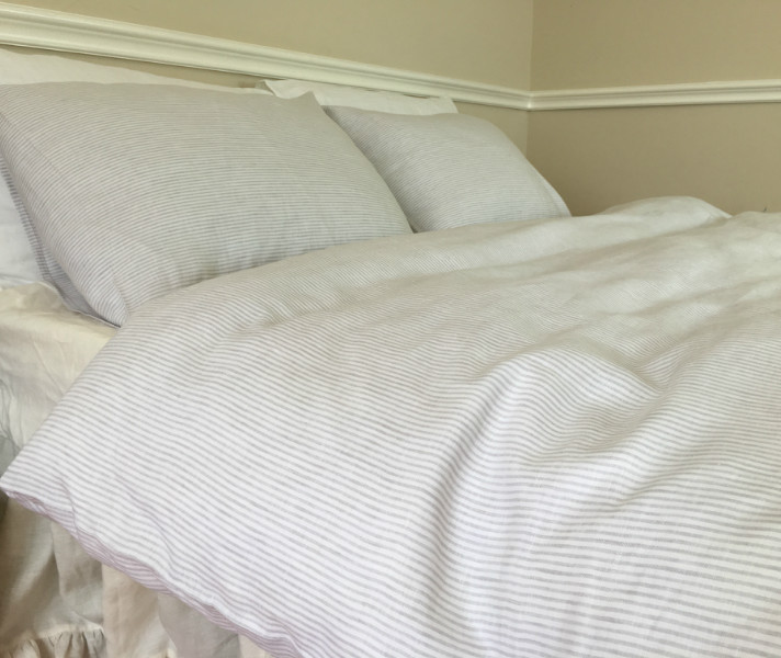Stone Grey And White Ticking Stripe Duvet Cover Natural Linen White Striped Duvet Cover Pinstripe