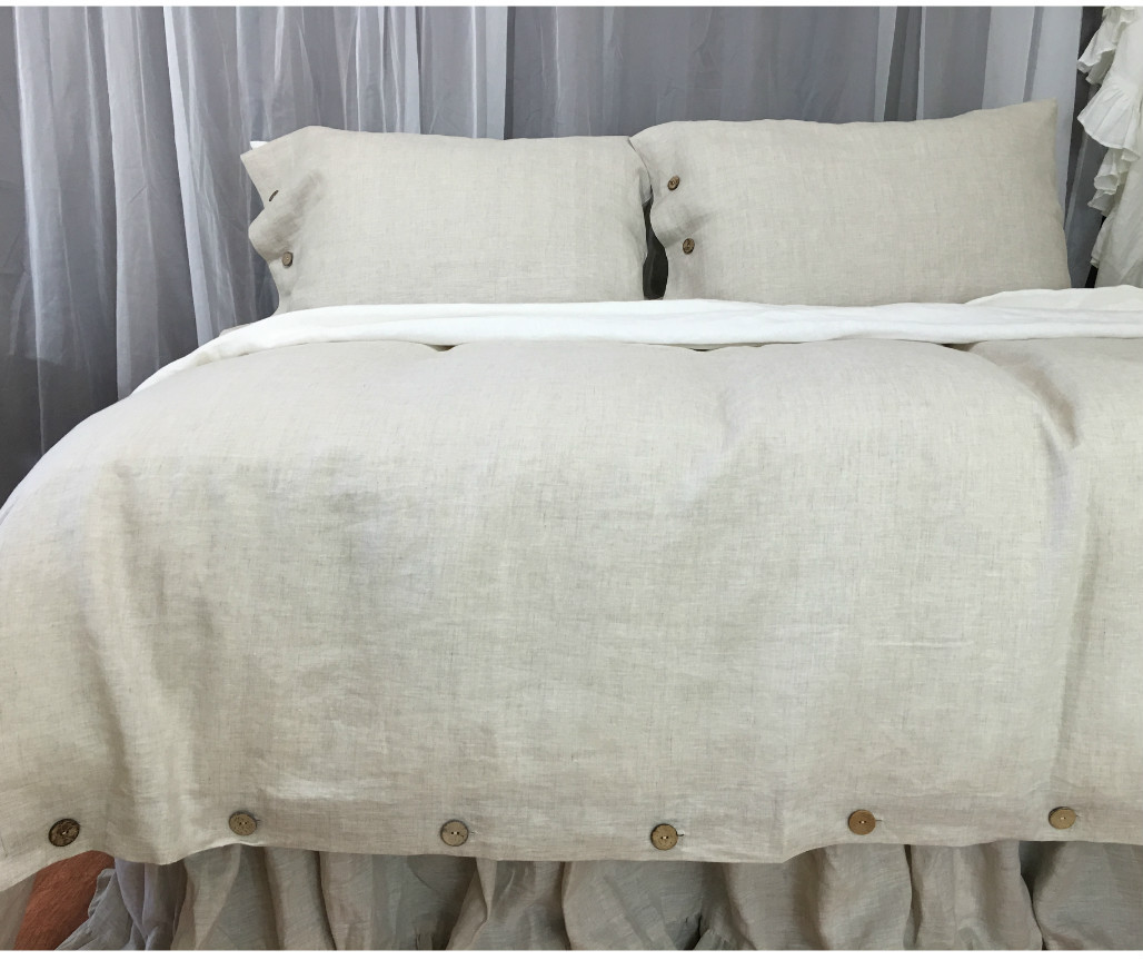 Linen Duvet Cover With Wooden Ons Pick Your Color Custom Linen Duvet Cover With Wooden Ons Natural