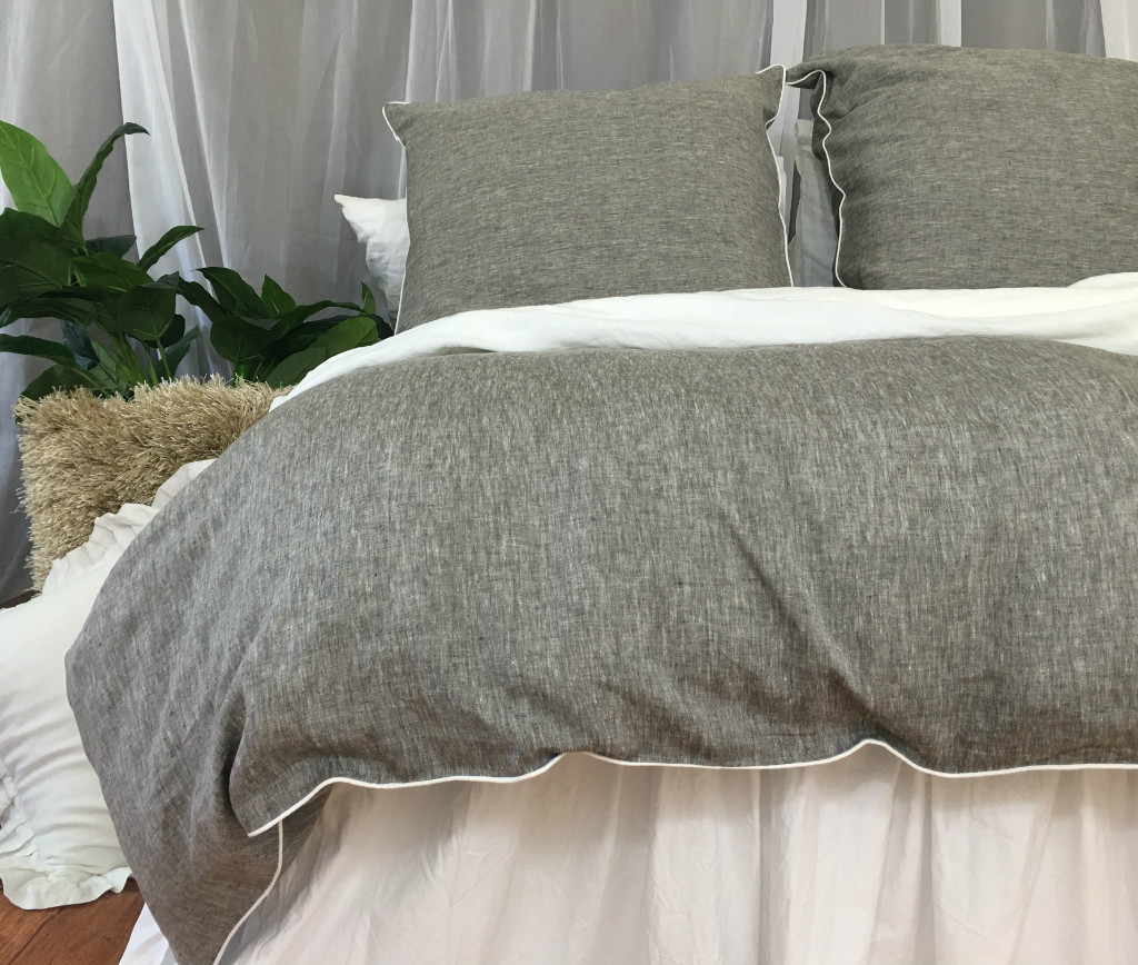 Chambray Grey Linen Duvet Cover With Soft White Piping Available Chambray Grey Linen Duvet Cover With Soft White Piping Available In Twin Full Queen King Calif Or Custom Size