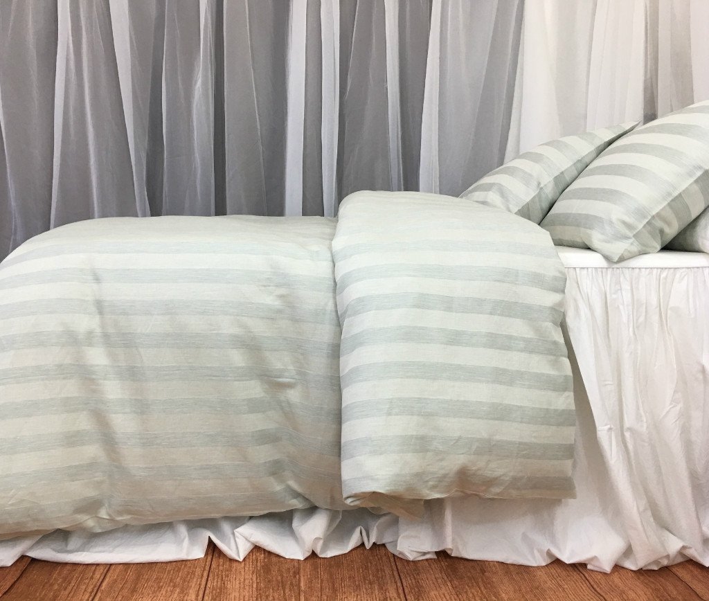 Chambray Moss Stripe Linen Duvet Cover Green And White Striped Duvet Cover