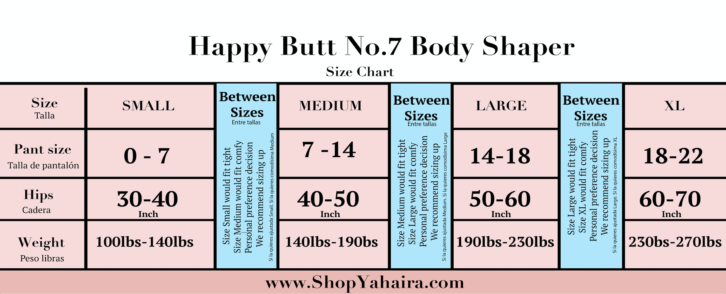 Bum Size Chart