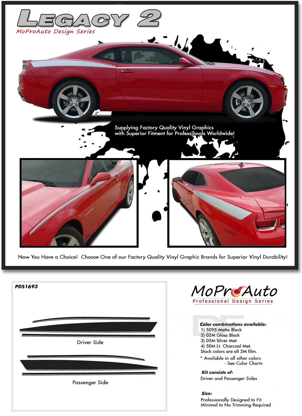 LEGACY 2 - Upper Side Stripes : Chevy Camaro Vinyl Graphics Decals Stripes Kit The MoProAuto Original!