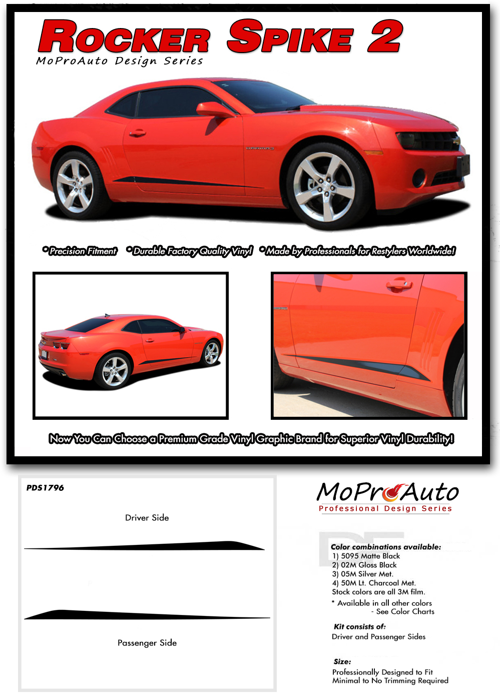 thumbnail image 2 of Rocker Panel Graphics Stripes Decal Kit For Chevy Camaro 2010-2015 (LS, SS, LT) – Genuine 3M Film 2 of 5