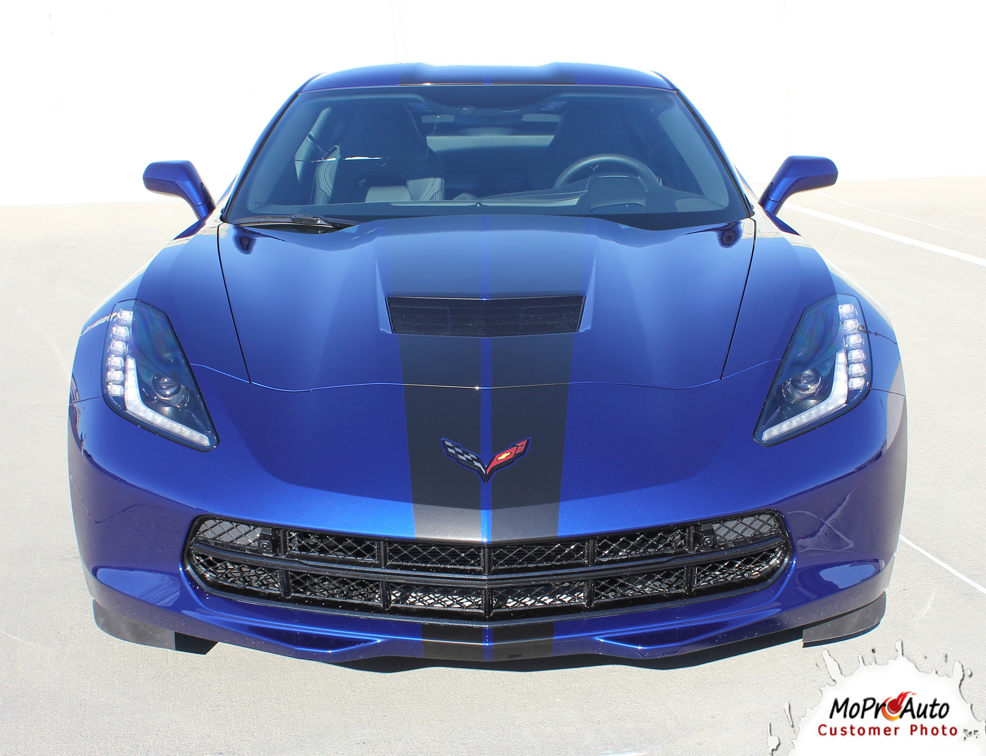 Chevy Corvette C7 Hood Blackout Vinyl Graphics Stripes Striping and Decal Kits for 2014 2015 2016 2017 2018 2019 Models