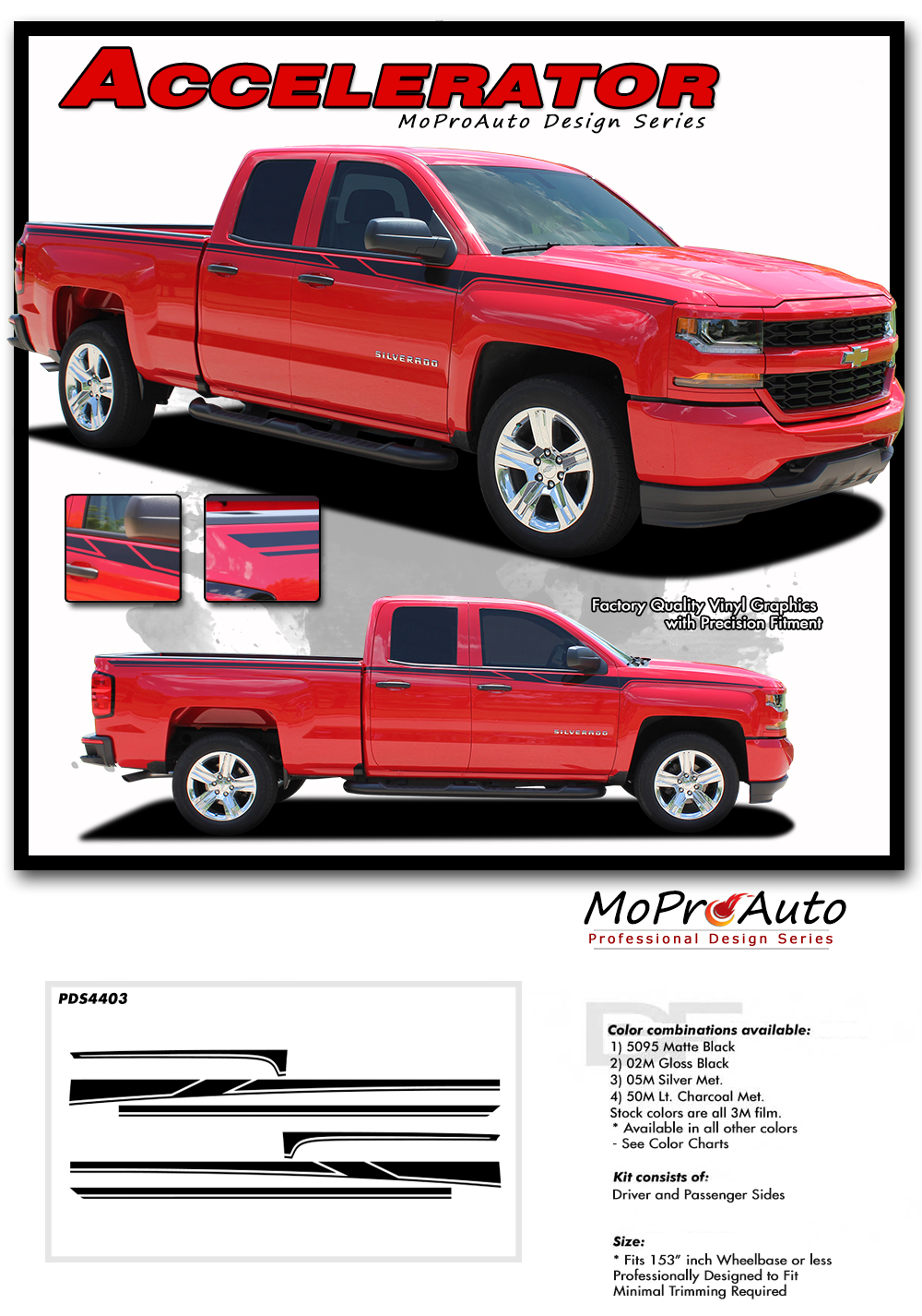 2014 2015 2016 2017 2018 ACCELERATOR - Special Edition Style Chevy Silverado Vinyl Graphics, Stripes and Decals Kit by MoProAuto