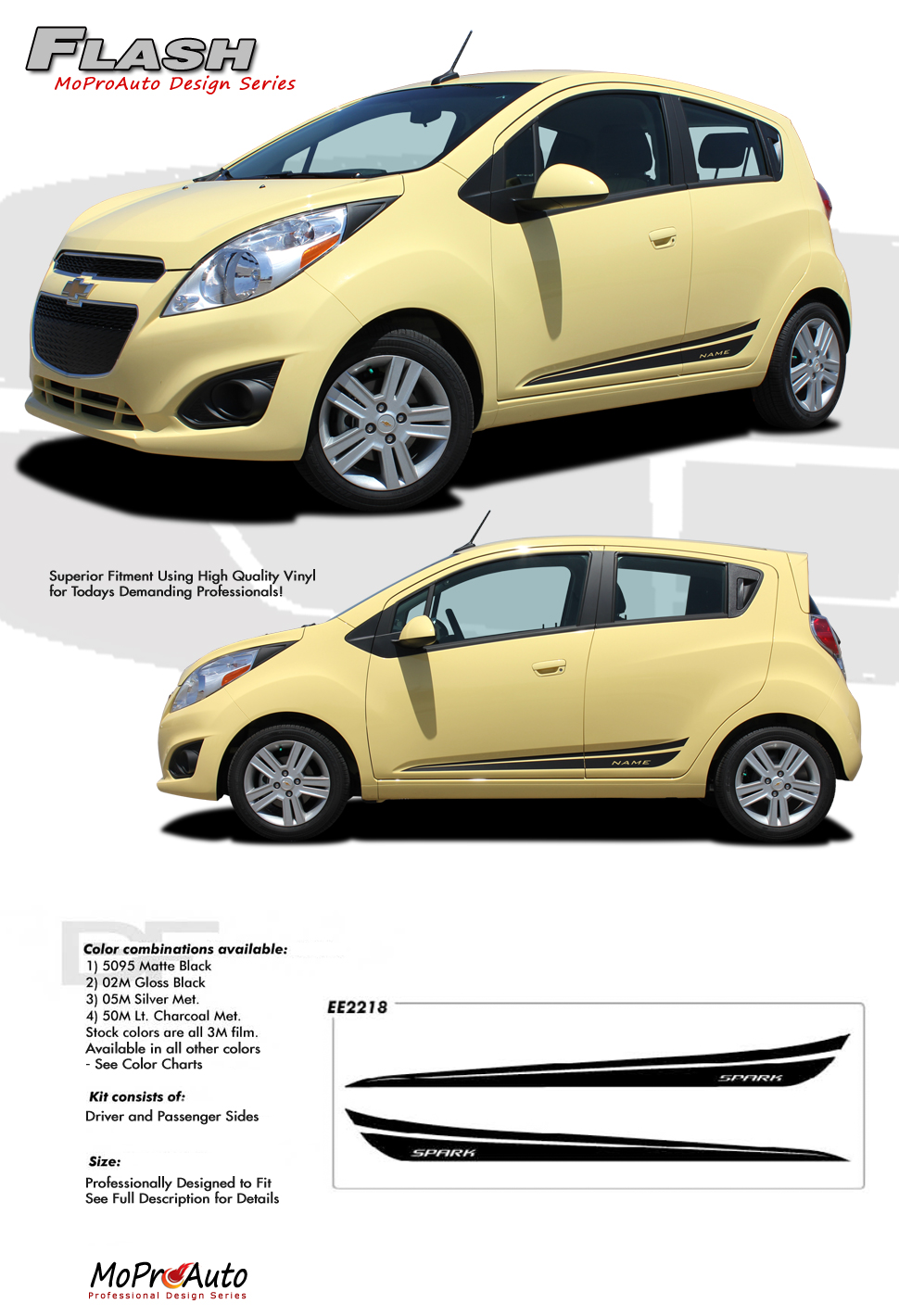 Chevy Spark Flash Vinyl Graphics, Stripes and Decals Set