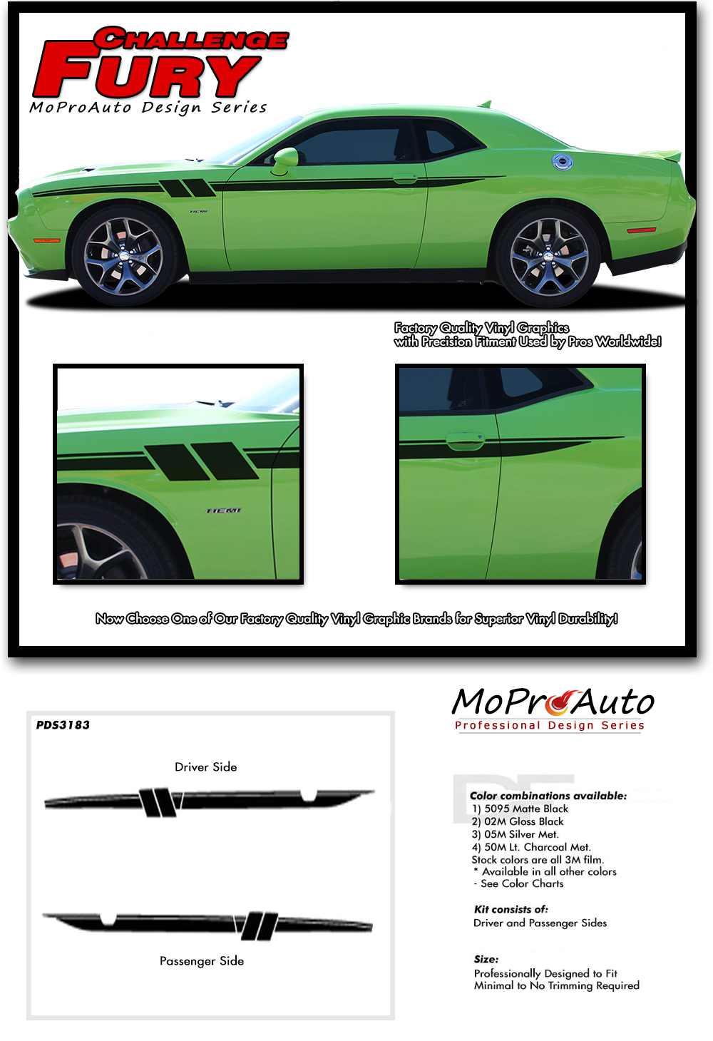 2011-2018 2019 2020 2021 2022 2023 Dodge Challenger FURY Vinyl Graphics, Stripes and Decals Set