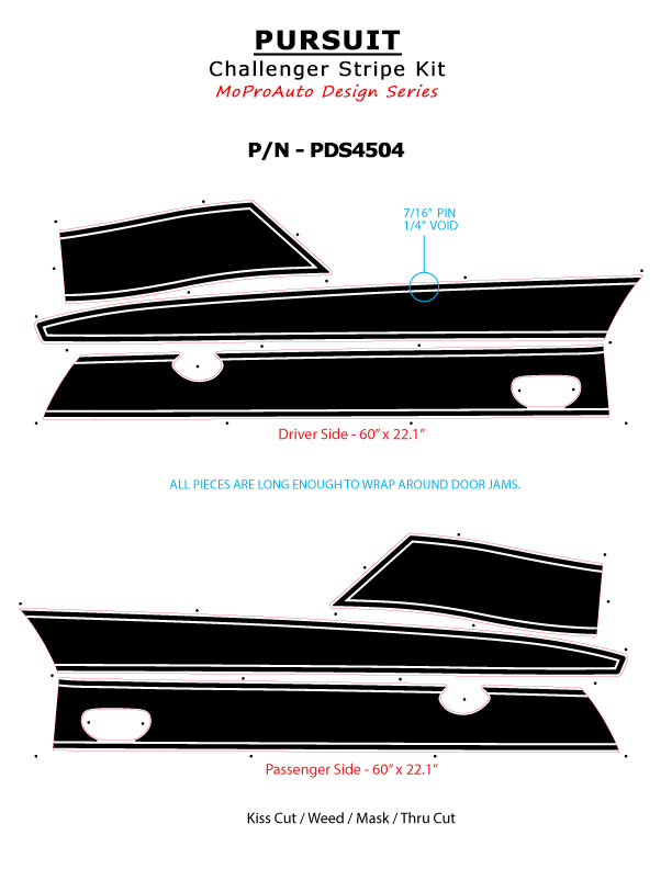 Dodge Challenger PURSUIT Side Stripes 2011, 2012, 2013, 2014, 2015, 2016, 2017, 2018, 2019, 2020, 2021, 2022, 2023 Decals Vinyl Graphics