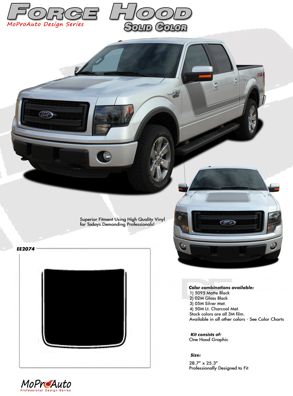 Force Hood Solid Ford F-Series F-150 Appearance Package Vinyl Graphics and Decals Kit by MoProAuto Pro Design Series