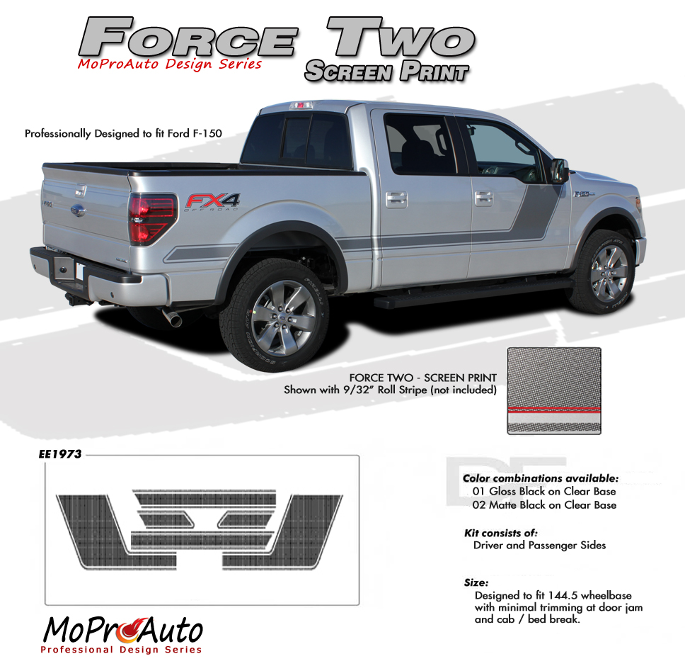Force Two Ford F-Series F-150 Hockey Stick Appearance Package Vinyl Graphics and Decals Kit by MoProAuto Pro Design Series