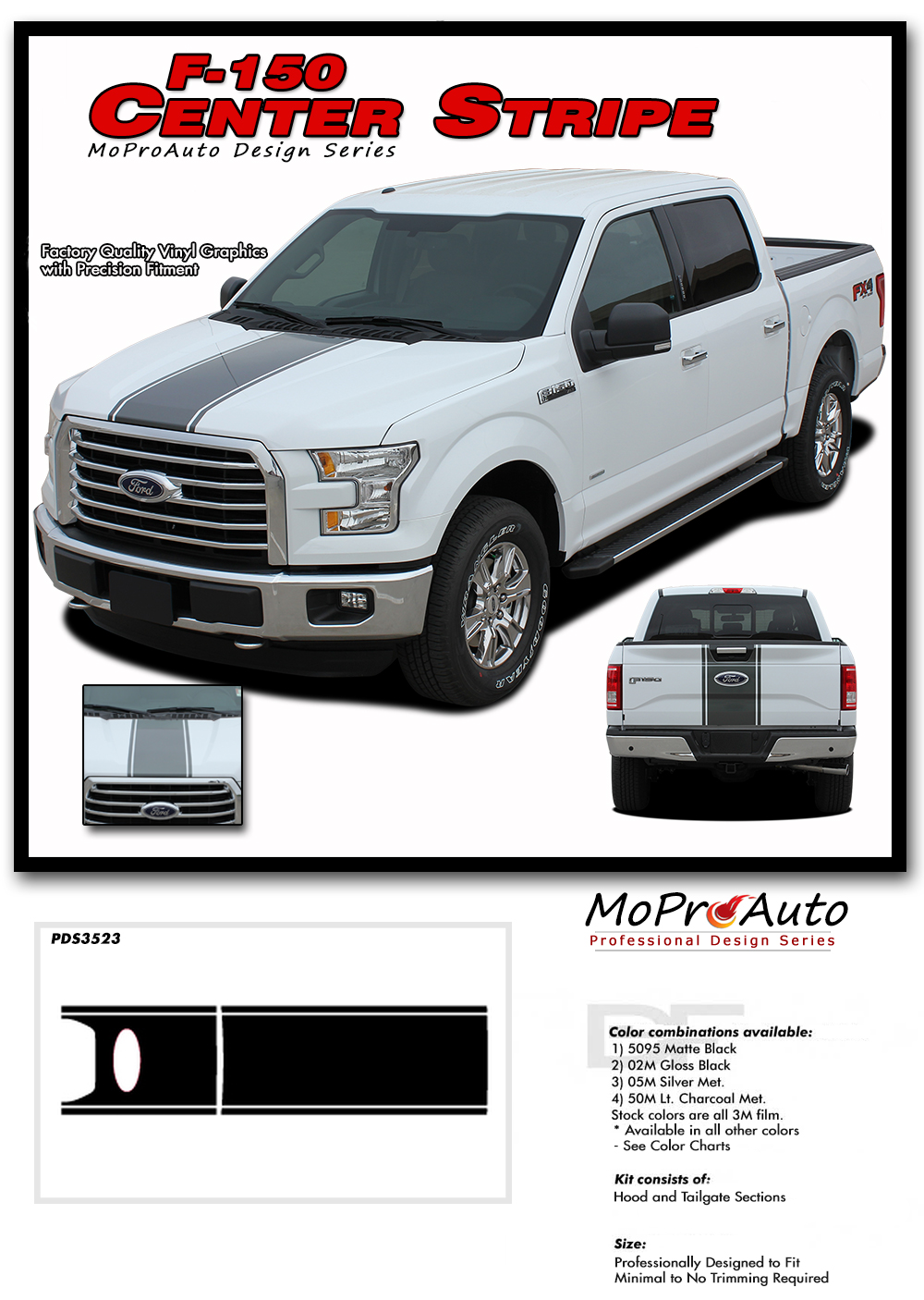 2015 2016 2017 2018 Ford F-Series F-150 - MoProAuto Pro Design Series Vinyl Graphics and Decals Kit