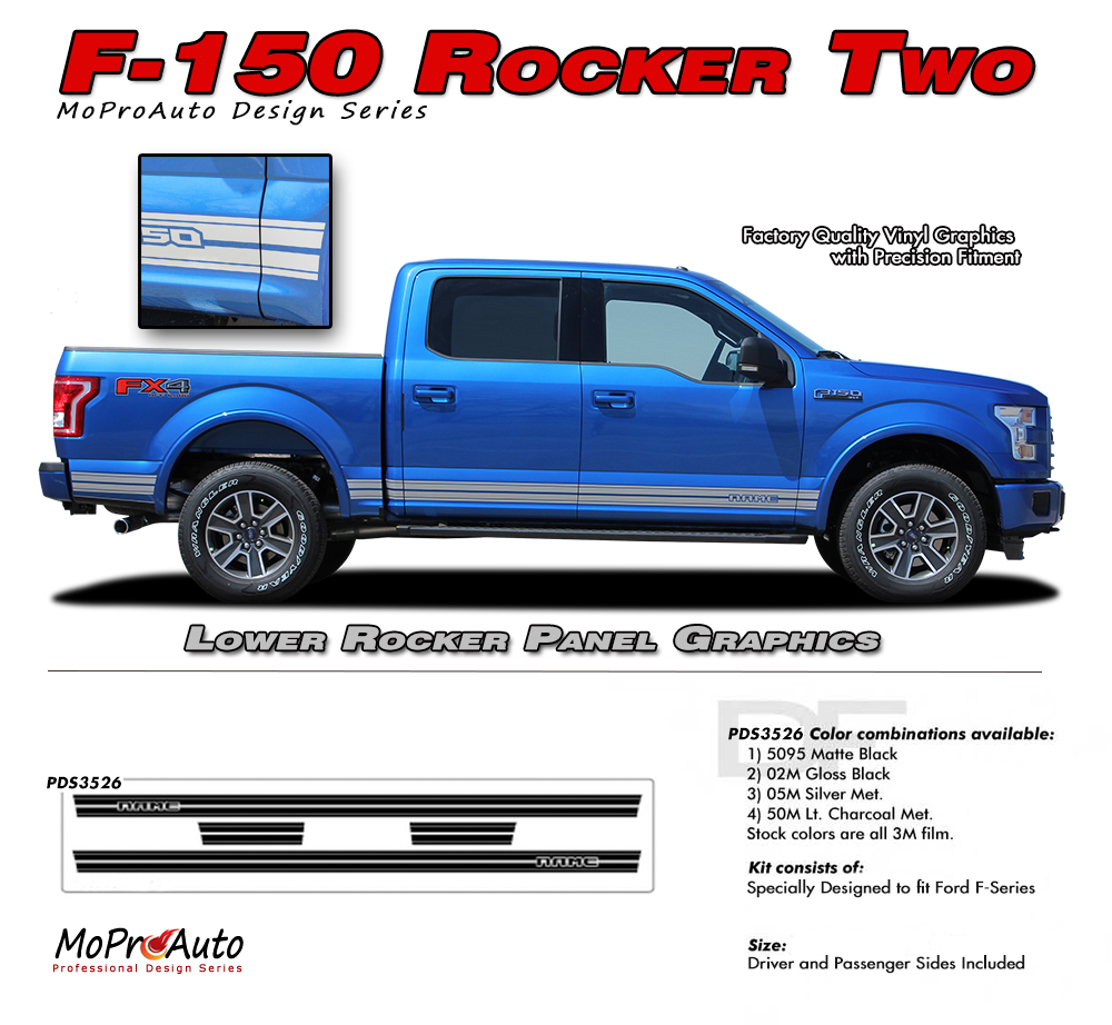 2015, 2016, 2017, 2018, 2019, 2020, 2021 Ford  F-150 ROCKER TWO Vinyl Graphics and Decals Kit - MoProAuto Pro Design Series