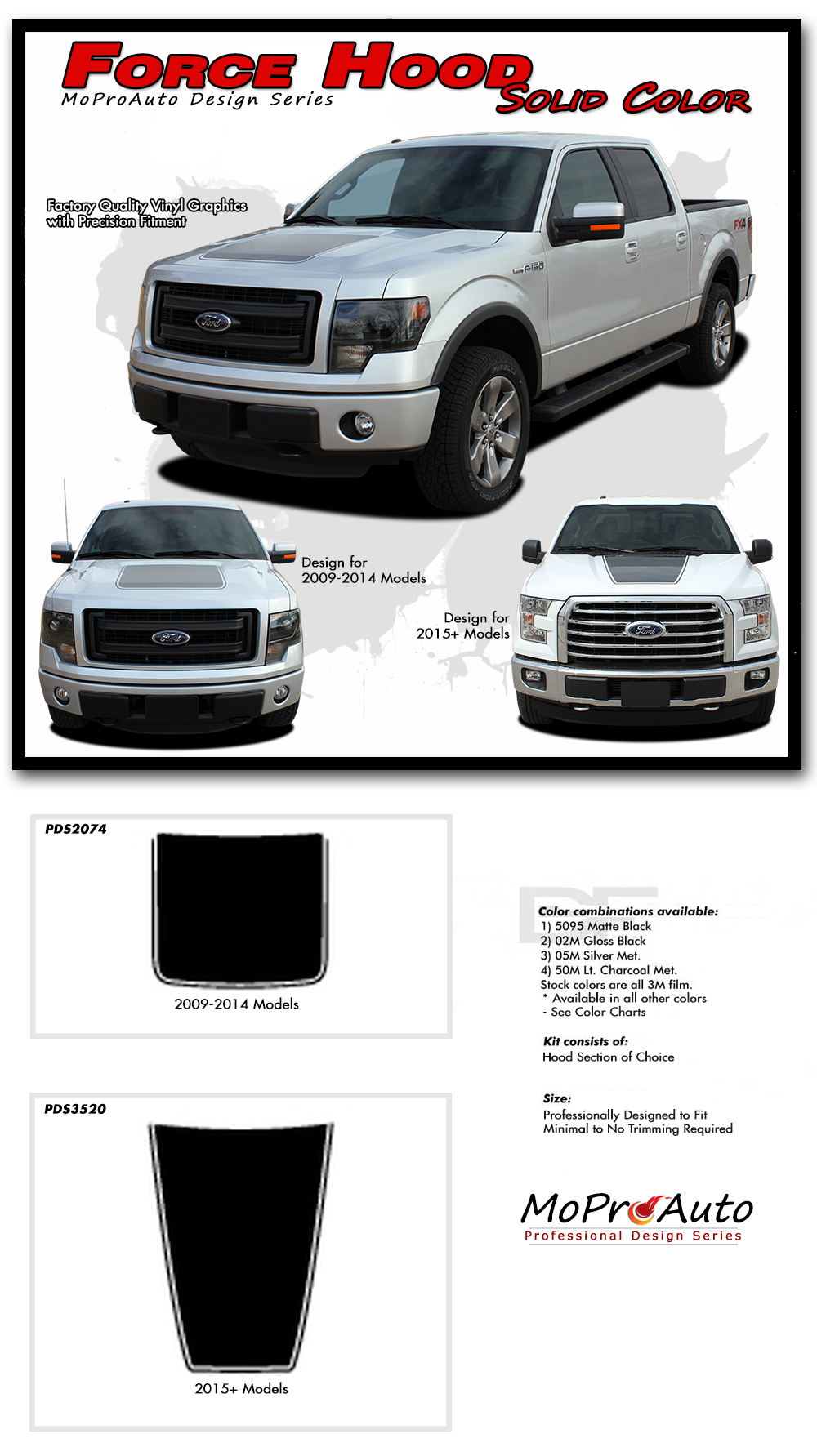 Force Hood Solid Ford F-Series F-150 Appearance Package Vinyl Graphics and Decals Kit by MoProAuto Pro Design Series