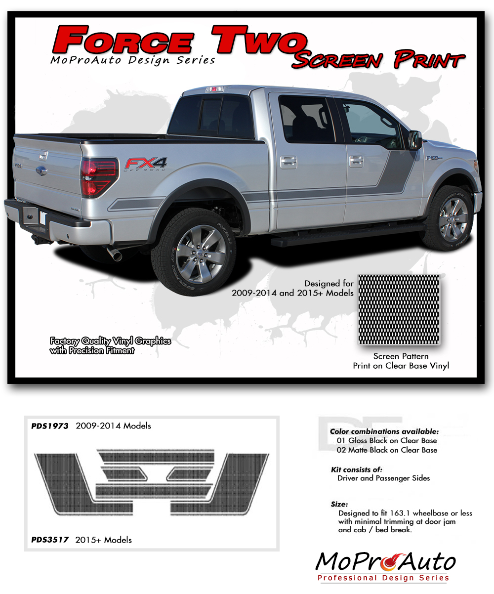 2015, 2016, 2017, 2018, 2019, 2020 Force Two Ford F-Series F-150 Hockey Stick Appearance Package Vinyl Graphics and Decals Kit by MoProAuto Pro Design Series