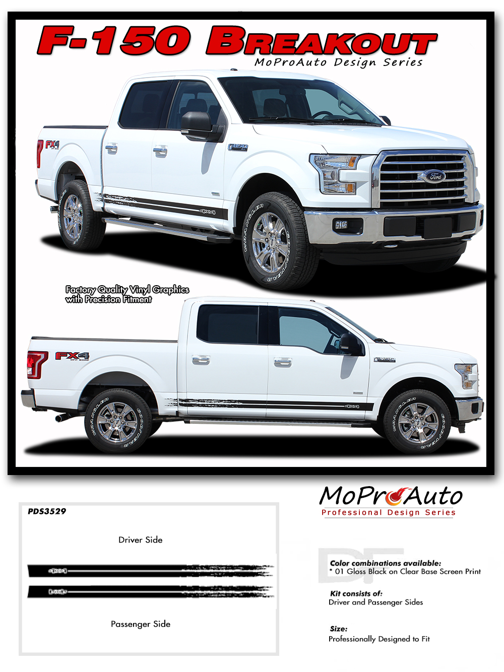 2015 2016 2017 2018 F-150 BREAKOUT ROCKER Ford F-Series  MoProAuto Pro Design Series Vinyl Graphics and Decals Kit