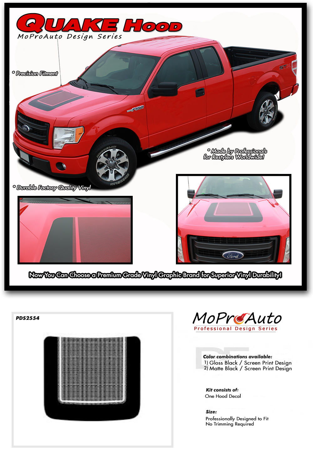 Tremor FX Appearance Package Hood Ford F-Series F-150 Vinyl Graphics Stripes and Decals Kit by MoProAuto Pro Design Series