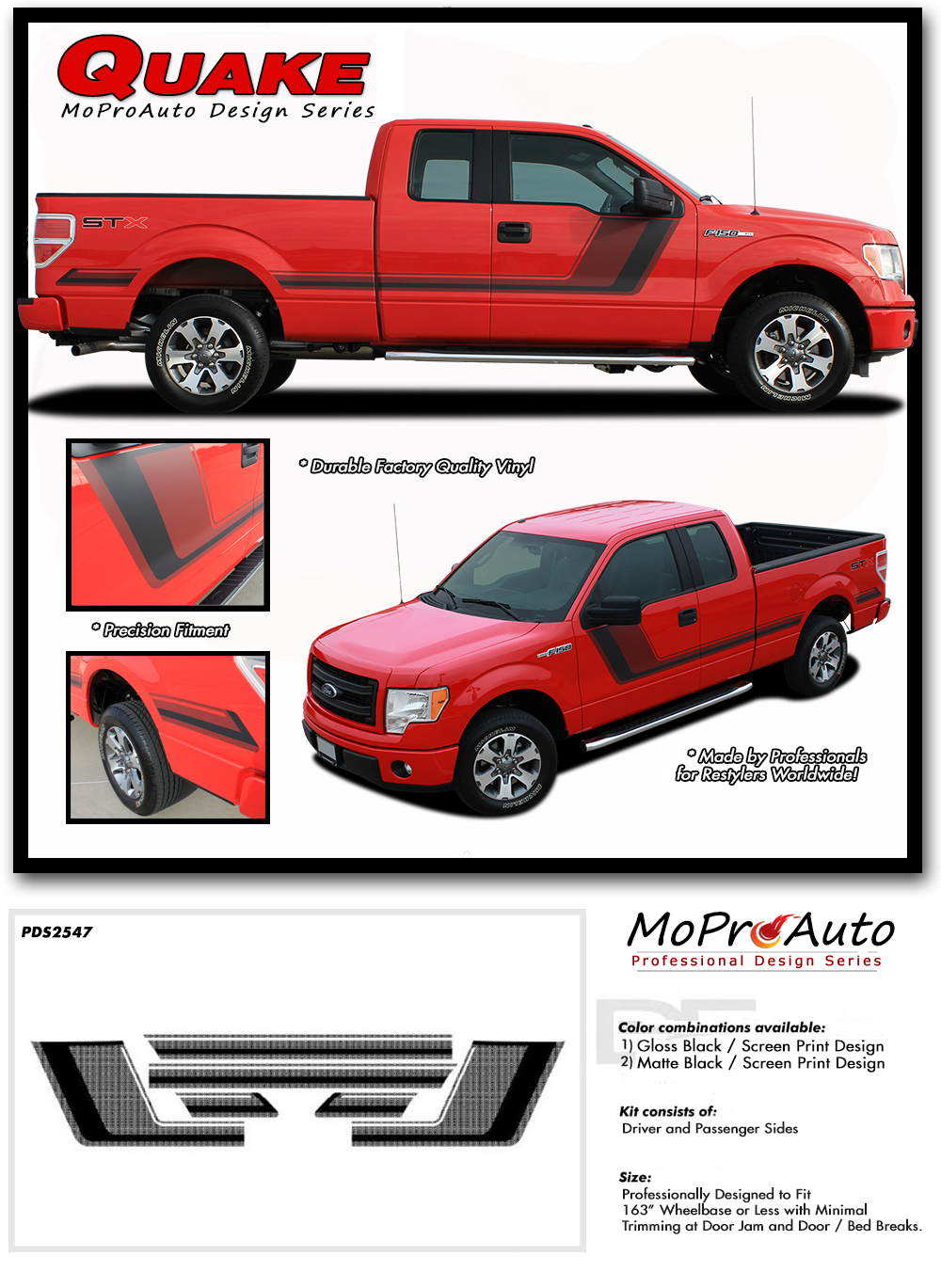 Tremor FX Appearance Package Style Ford F-Series F-150 Vinyl Graphics Stripes and Decals Kit by MoProAuto Pro Design Series