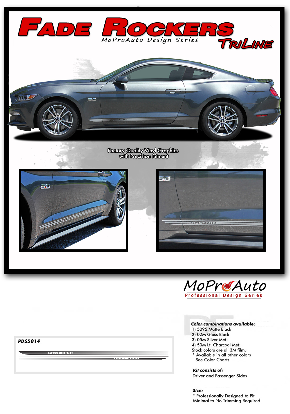 Ford Mustang Fade Rally Faded Rocker Panel Spears Spikes Stripes Ebony Racing Striping Silver Vinyl Graphics Decals