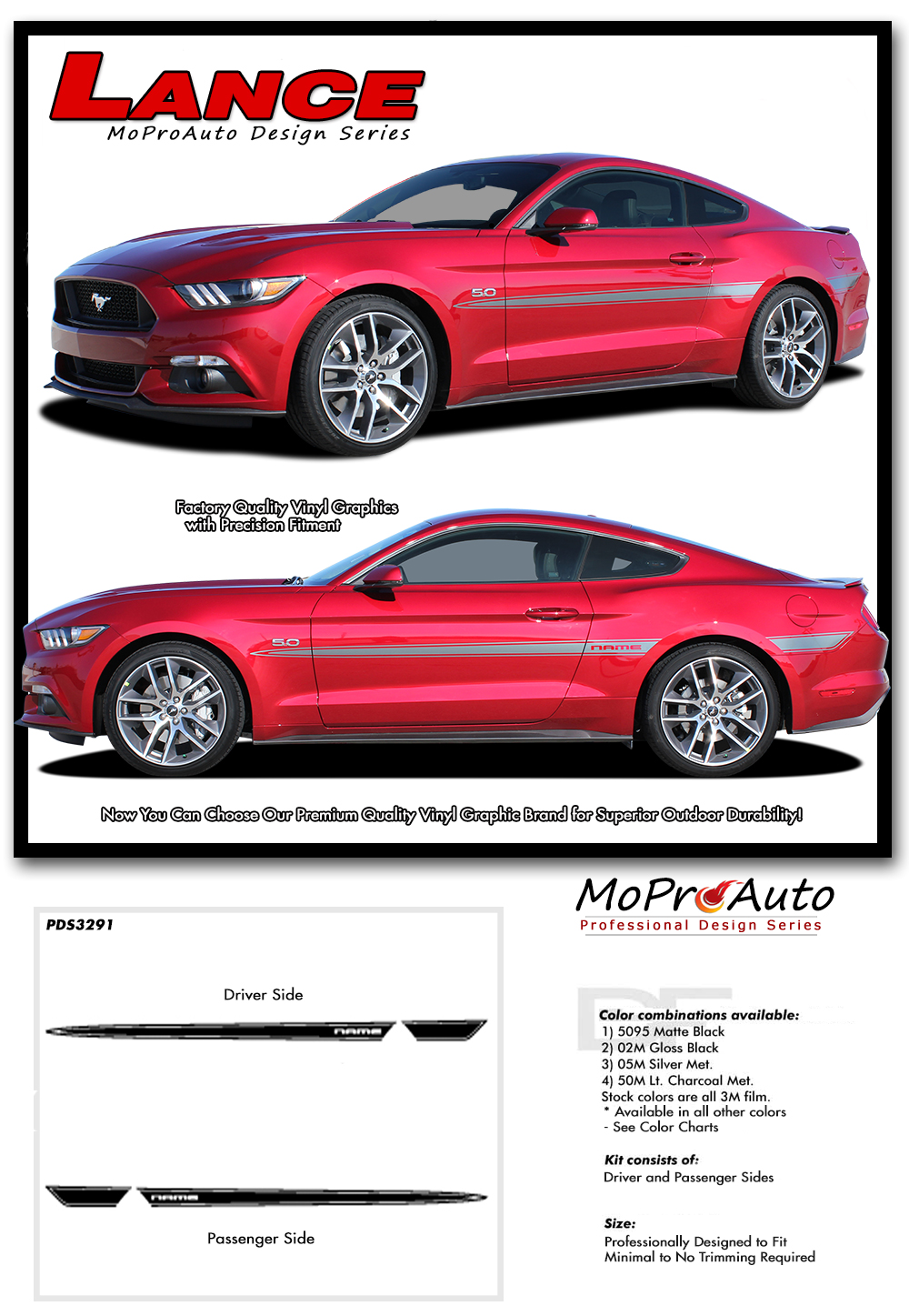 2015 2016 2017 2018 2019 2020 2021 2022 2023 LANCE Ford Mustang - MoProAuto Pro Design Series Vinyl Graphics and Decals Kit