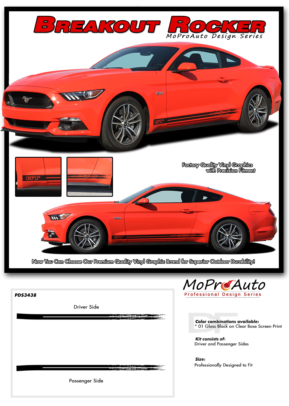 2015 2016 2017 2018 2019 2020 2021 2022 BREAKOUT ROCKER GT Ford Mustang - MoProAuto Pro Design Series Vinyl Graphics and Decals Kit