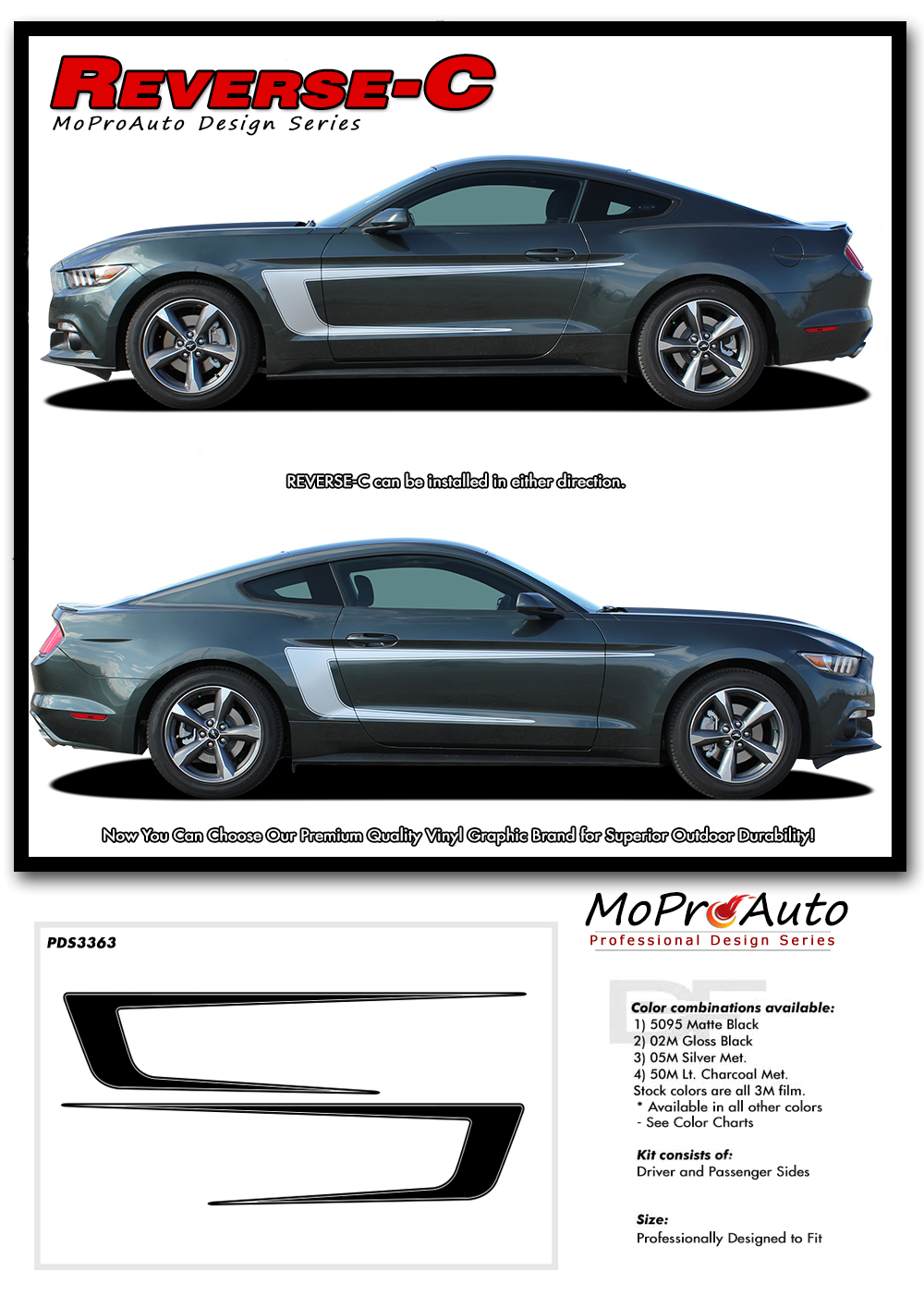 2015 2016 2017 REVERSE-C Ford Mustang - MoProAuto Pro Design Series Vinyl Graphics and Decals Kit