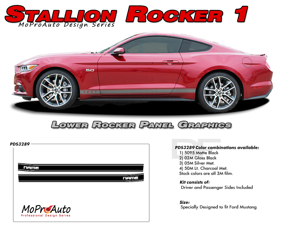 2015 2016 2017 2018 2019 2020 2021 2022 STALLION ROCKER GT Ford Mustang - MoProAuto Pro Design Series Vinyl Graphics and Decals Kit
