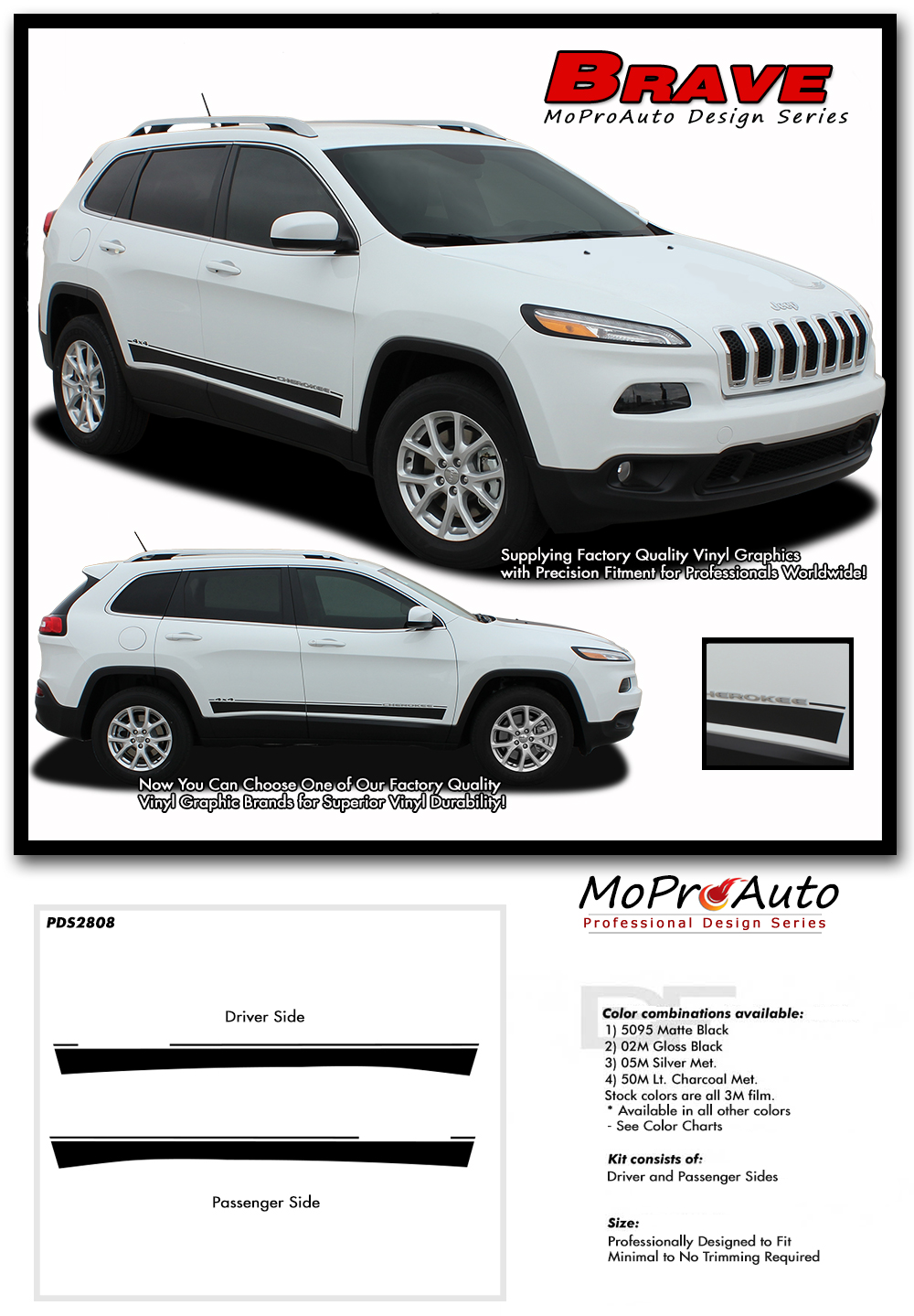 2013, 2014, 2015, 2016, 2017, 2018, 2019, 2020, 2021 Jeep Cherokee - MoProAuto Pro Design Series Vinyl Graphics, Stripes and Decals Kit