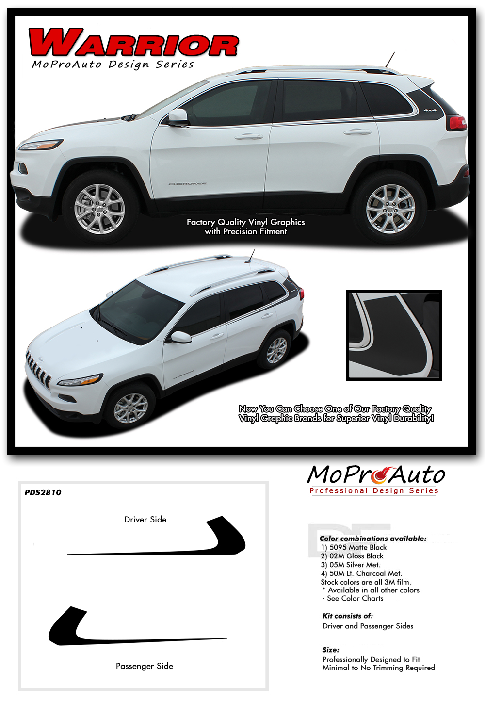 2013, 2014, 2015, 2016, 2017, 2018, 2019, 2020, 2021, 2022, 2023, 2024 Warrior Jeep Cherokee - MoProAuto Pro Design Series Vinyl Graphics, Stripes and Decals Kit